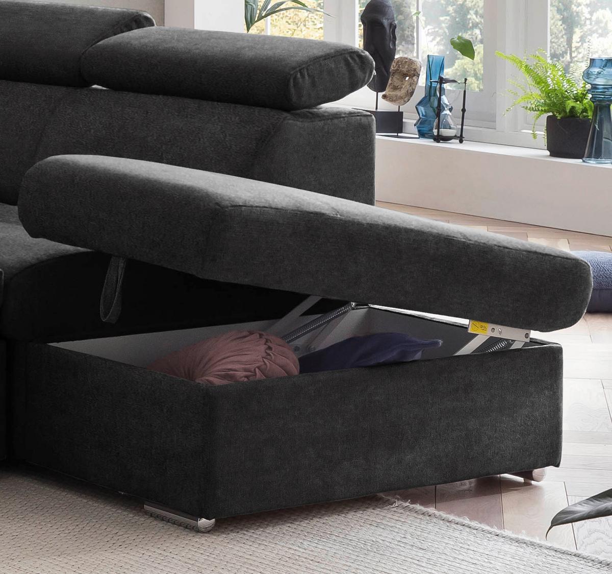 Ecksofa Mit Schlaffunktion Antero Und Bettkasten Schwarz - Chromfarben/Schwarz, Design, Textil (262/216cm) - Livetastic