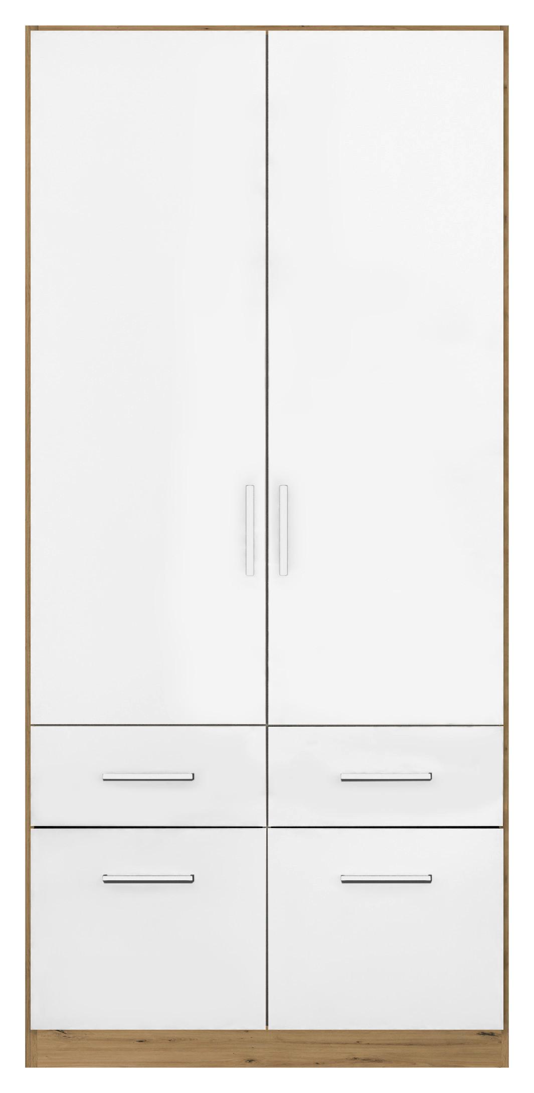 Drehtürenschrank 91 cm Berlin Eiche Dekor/Weiß - Weiß Hochglanz/Eiche Artisan, MODERN, Holzwerkstoff (91/197/54cm) - Rauch Möbel