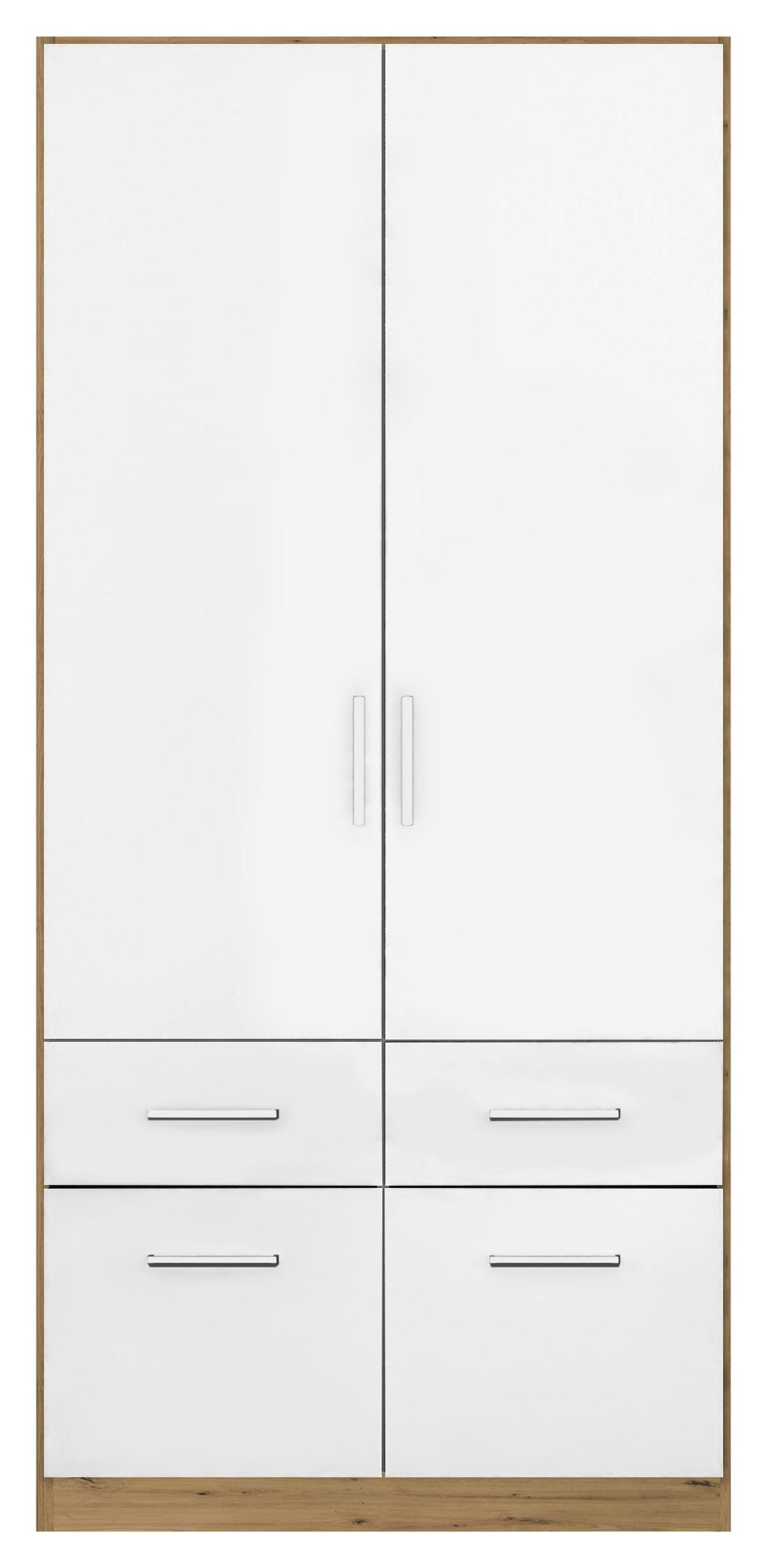 Drehtürenschrank 91 cm Berlin Eiche Dekor/Weiß - Weiß Hochglanz/Eiche Artisan, MODERN, Holzwerkstoff (91/197/54cm) - Rauch Möbel