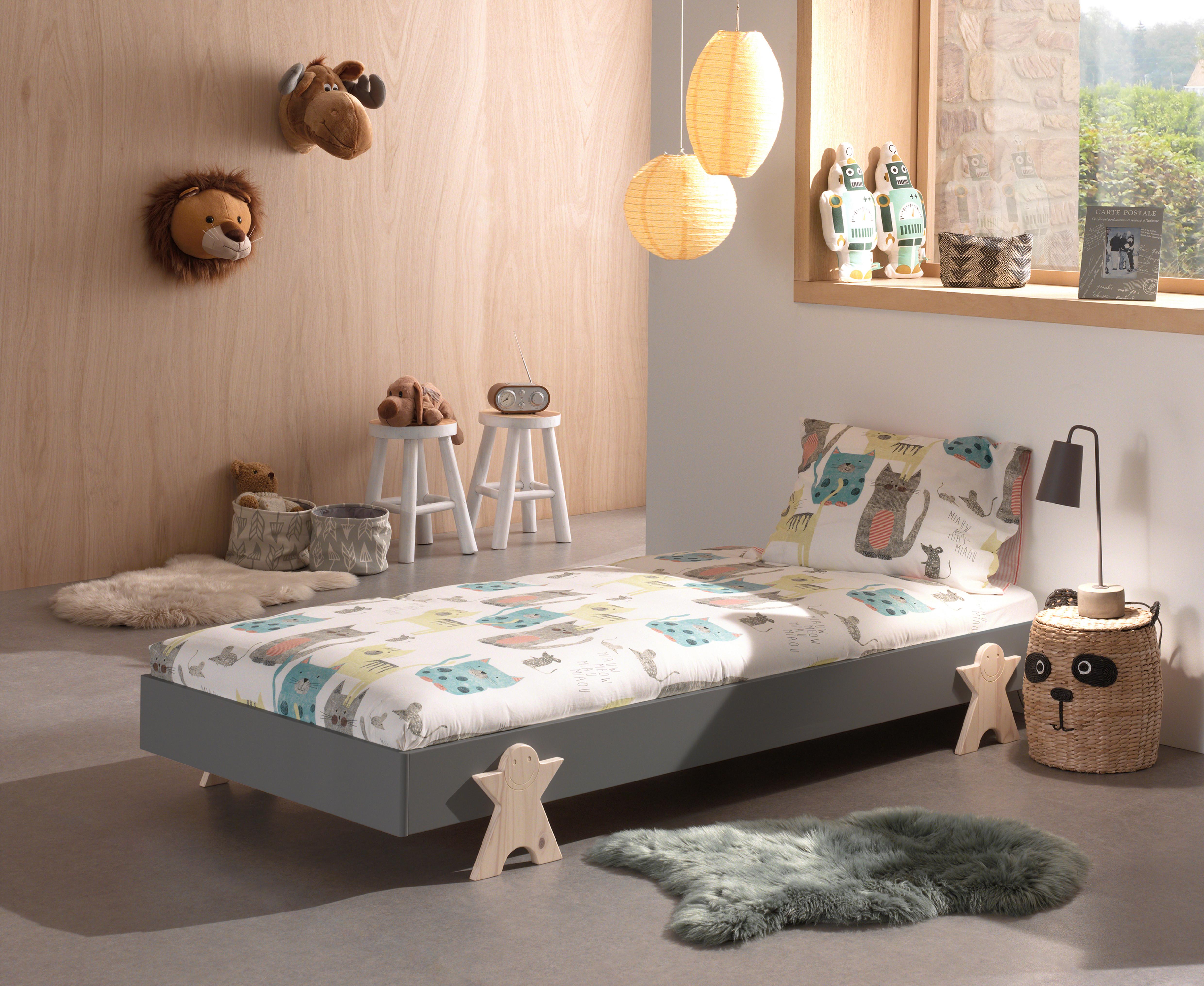 Kinderbett Modulo 90x200 cm Kiefer massiv mit Lattenrost - Kieferfarben/Grau, MODERN, Holz/Holzwerkstoff (90/200cm) - Vipack