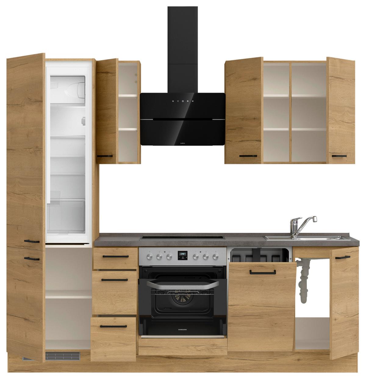 Kuchyňská linka 240 cm, dub Sierra - barvy dubu/černá, Moderní, kov/kompozitní dřevo (240cm) - Nobilia