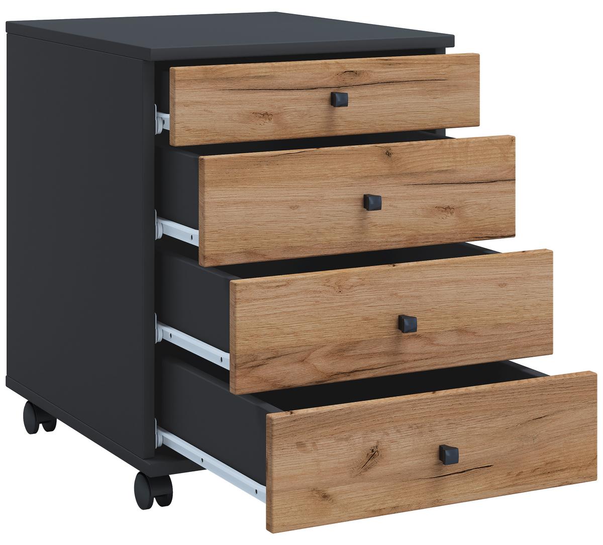 Rollcontainer Lona Anthrazit Honigeiche Dekor - Honigeiche/Anthrazit, Design, Holzwerkstoff/Kunststoff (42/57/50cm) - MID.YOU