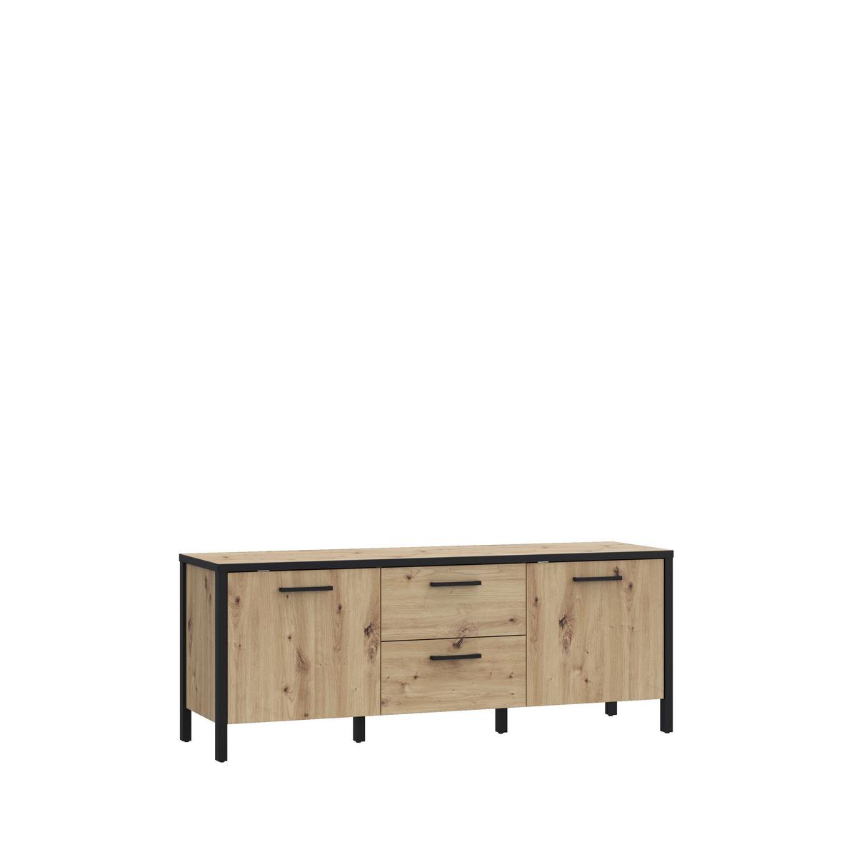 TV komoda Kirikus, š: 140cm - černá/dub artisan, Lifestyle, kompozitní dřevo (139,8/54,3/40,2cm) - Mömax