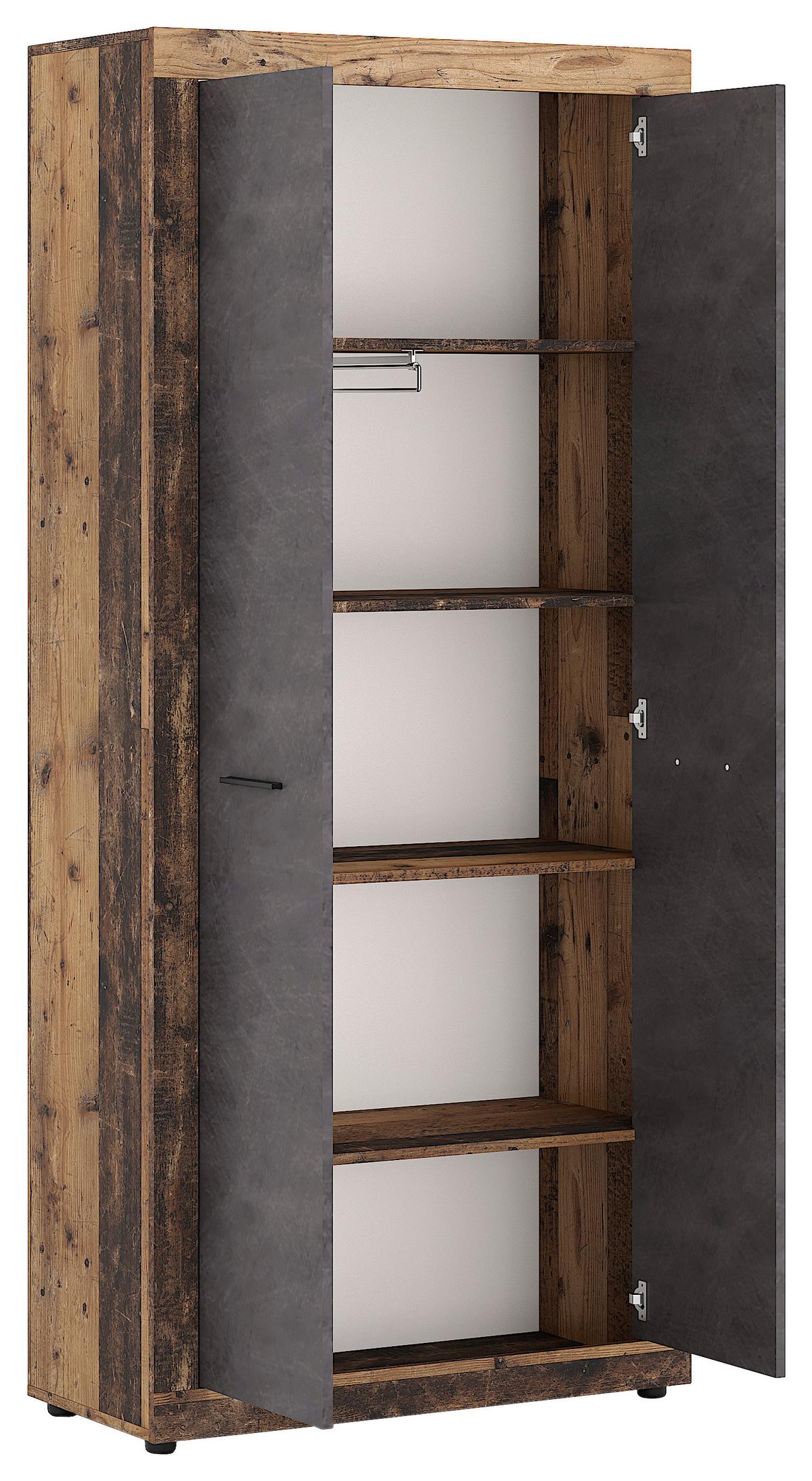 Garderobenschrank Luna Eiche Old Style - Alteiche/Schwarz, Design, Holzwerkstoff/Kunststoff (88,9/198/40cm) - MID.YOU