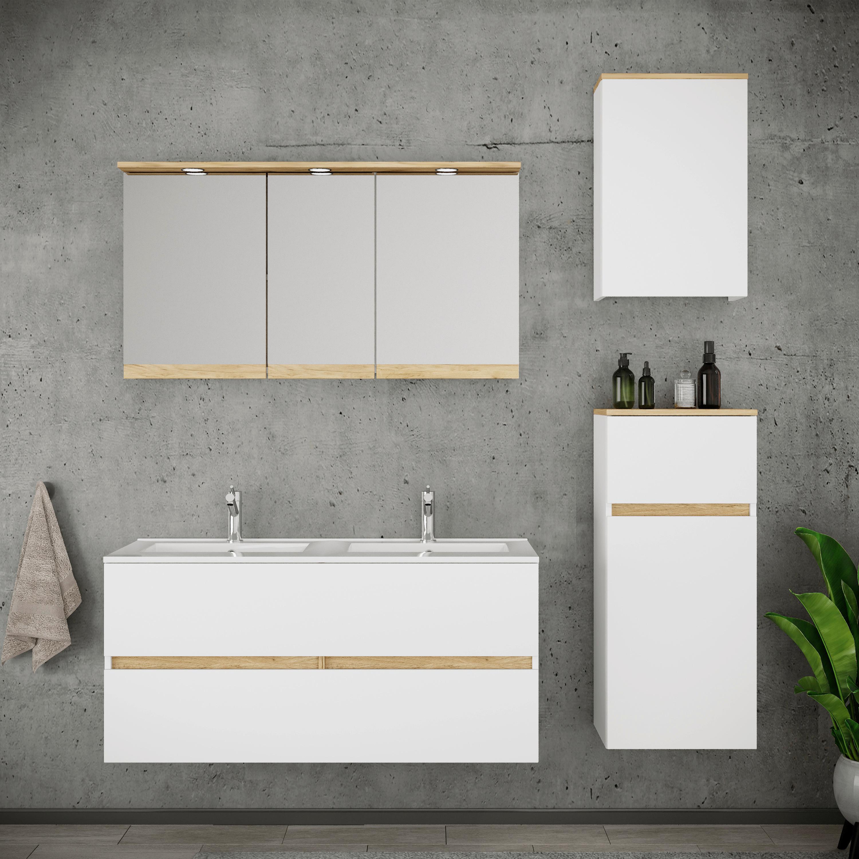 Fürdőszobabútor Cosila - méztölgy színű/fehér, Trend, faalapú anyag/kerámia (152cm) - MID.YOU