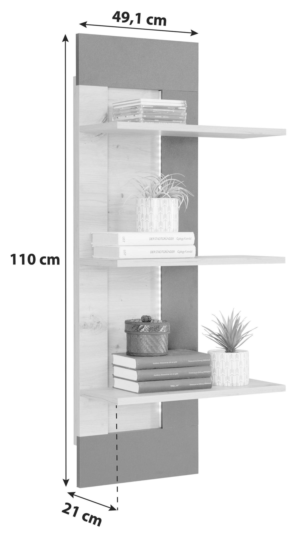 NÁSTENNÝ REGÁL NYON - čierna/farba smreka, Modern, kompozitné drevo (49,1/110/21cm)