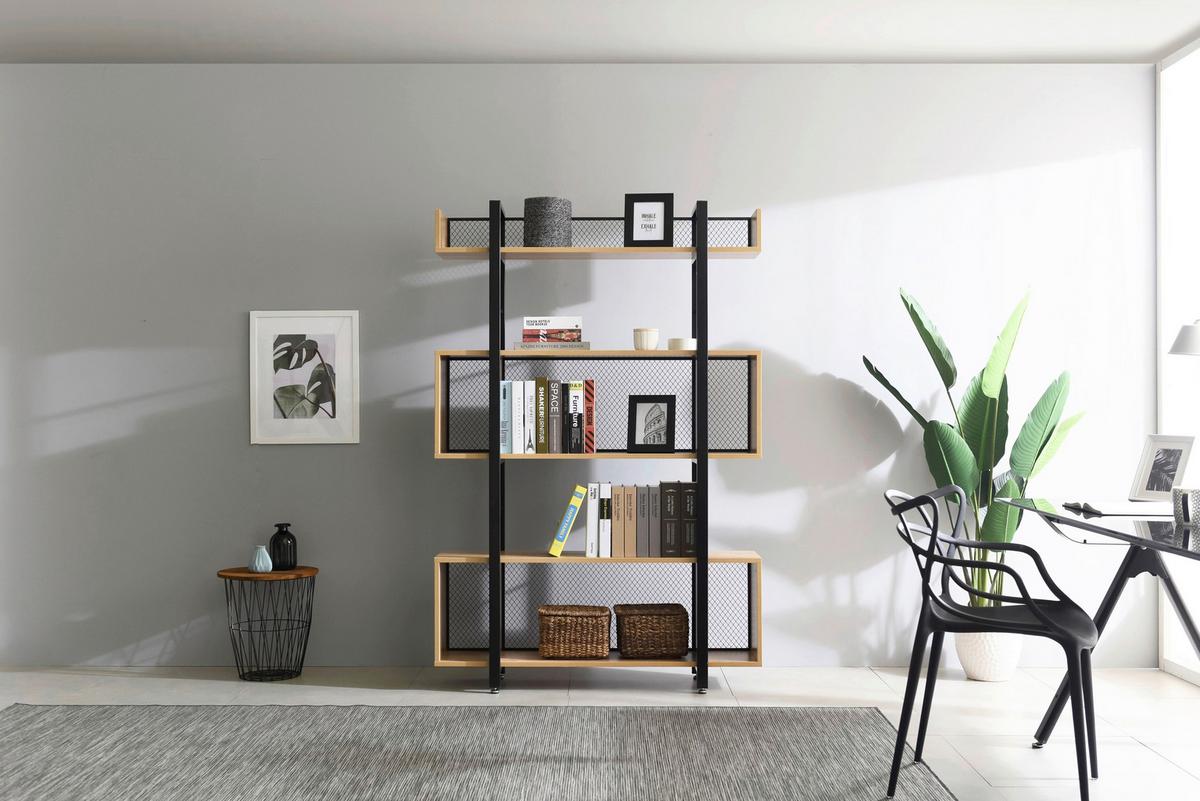 Regal Naturfarben/schwarz - Schwarz/Naturfarben, Design, Holzwerkstoff/Metall (120/180/30cm) - Livetastic