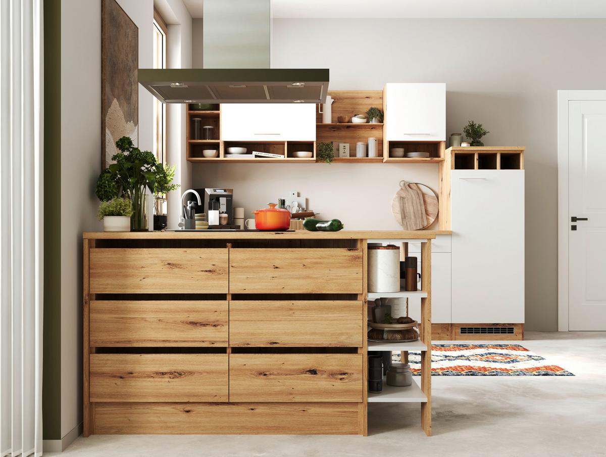 Eckküche Hilde Winkelküche 280 cm - Wildeiche/Weiß, Design, Holzwerkstoff (280/172cm) - Respekta