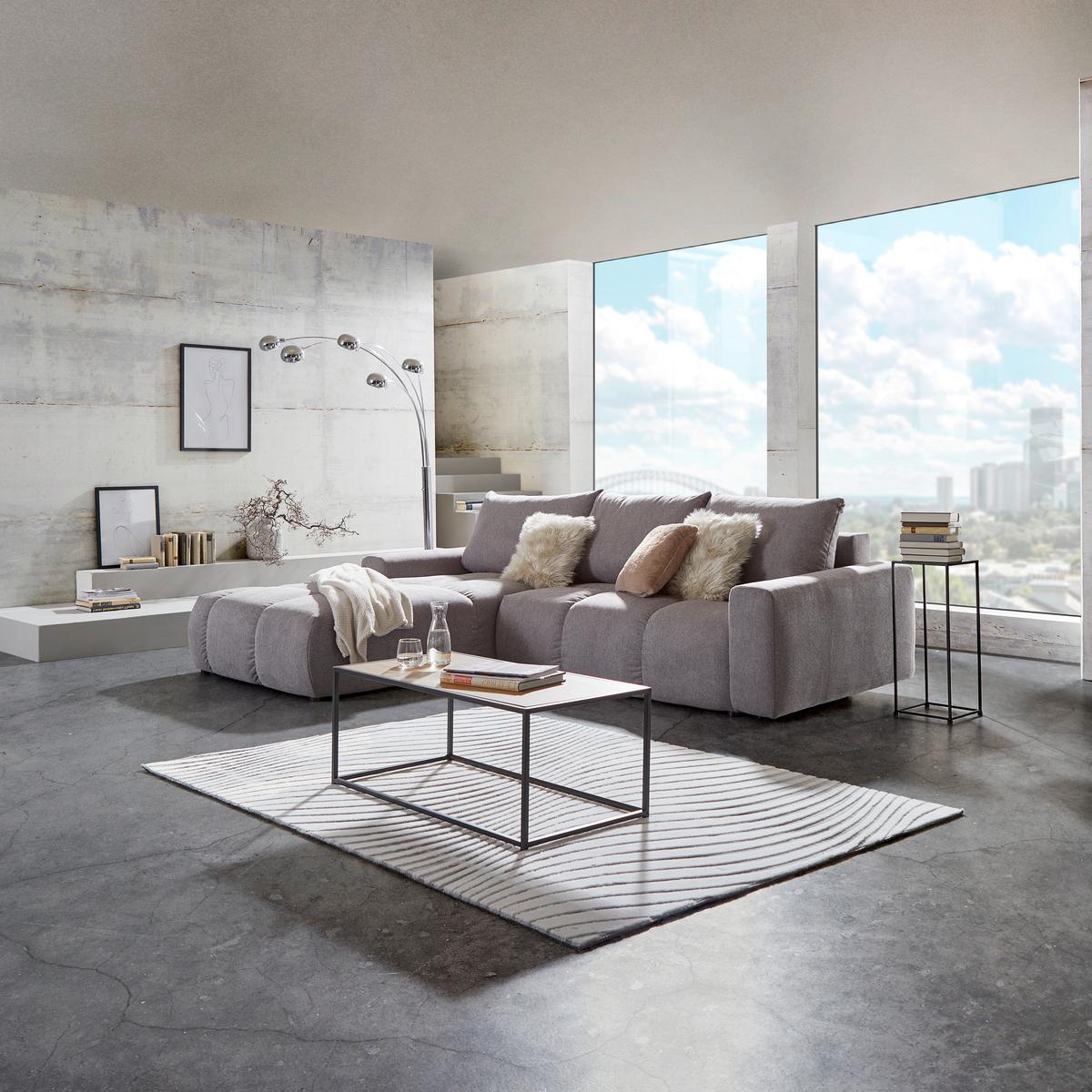 Ecksofa Atlantic Mit Schlafftunktion und Bettkasten - Schwarz/Grau, Design, Textil (214/305cm) - Luca Bessoni