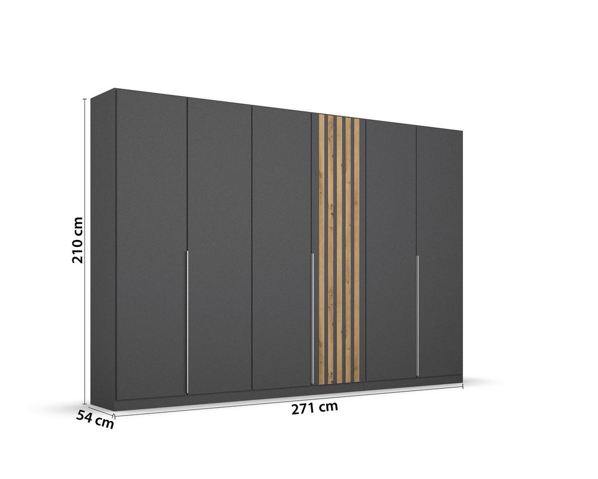 Drehtürenschrank B: 271 cm Lamella Grau/Eiche Dekor - Eiche Artisan/Grau, MODERN, Holzwerkstoff (271/210/54cm) - Rauch Möbel
