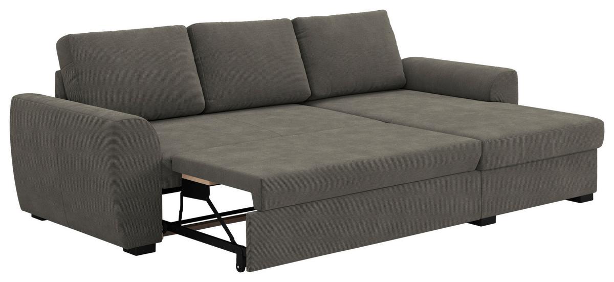 Ecksofa mit Bettfunktion Cord anthrazit, B: 253cm - Anthrazit/Schwarz, Trend, Textil (253/154cm) - MID.YOU
