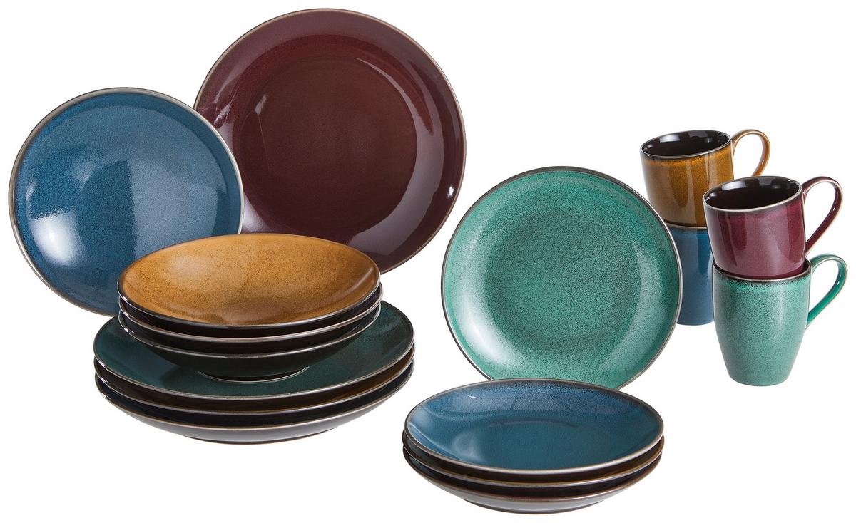 Kombiservice Keramik 4 Personen Geschirr Set - Multicolor, MODERN, Keramik - Creatable