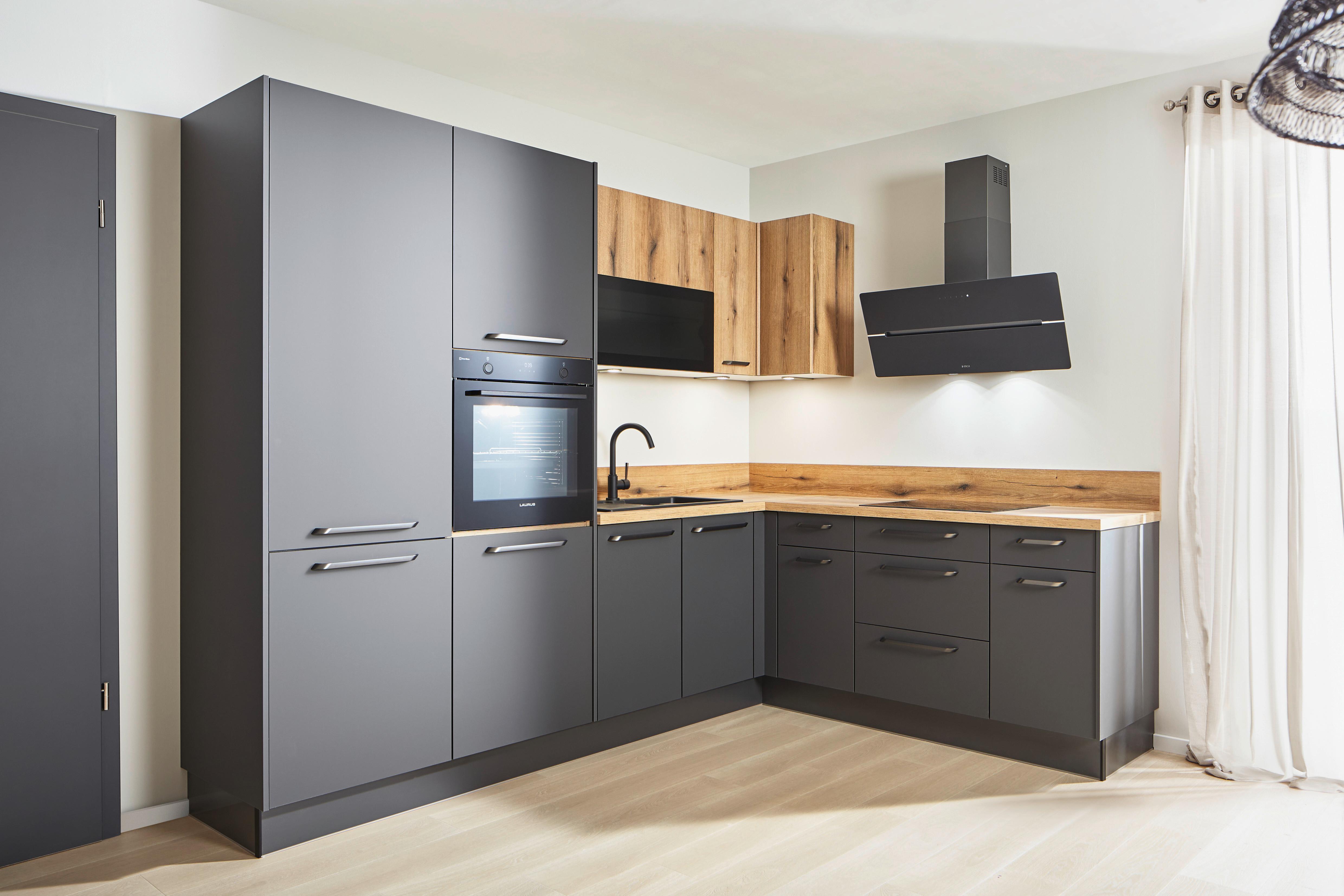 Eckküche Pn210/Pn100 - Erlefarben/Graphitfarben, Design, Holzwerkstoff (278/207cm) - Pino