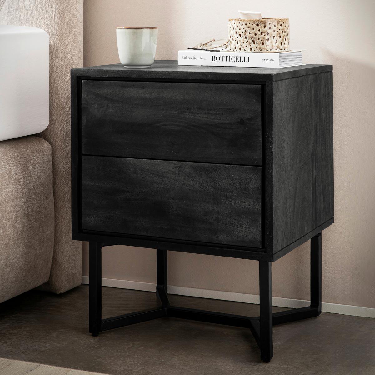 Nachttisch Schwarz B: 45 cm - Schwarz, Design, Holz/Metall (45/57/40cm) - Livetastic