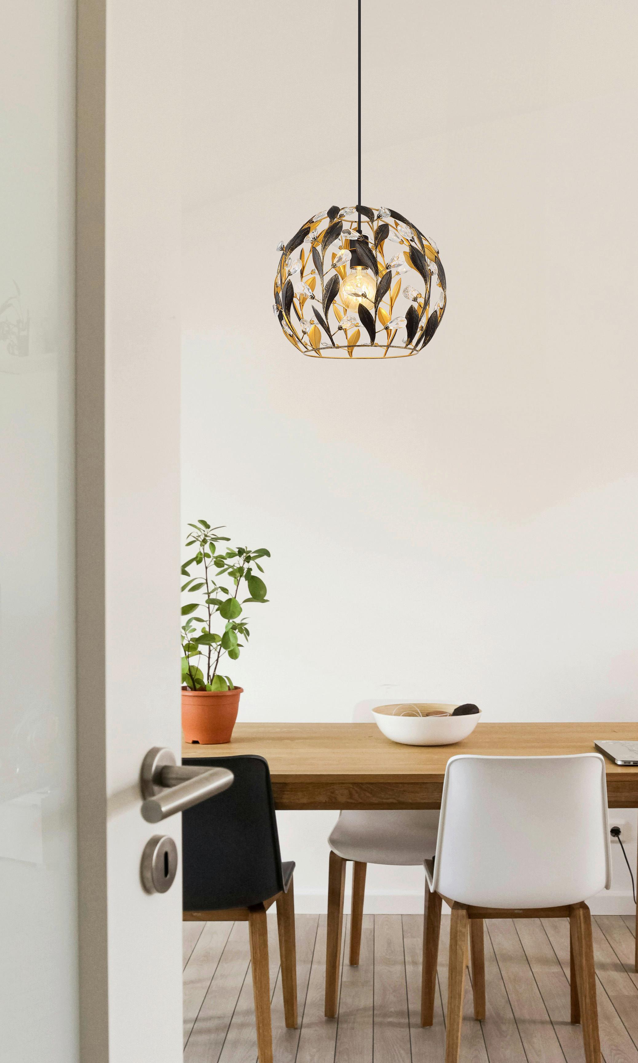 Hängeleuchte Mika Klar Schwarz Goldfarben D:40cm - Klar/Goldfarben, Basics, Kunststoff/Metall (40/150cm) - Globo