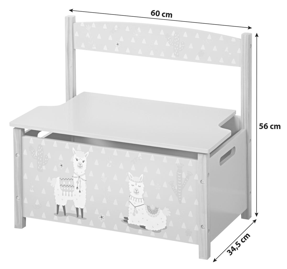 Kinderbank Dekor Grau/Alpakas mit Stauraum und Lehne - Grau, MODERN, Holzwerkstoff (60/56/34,50cm) - Kesper