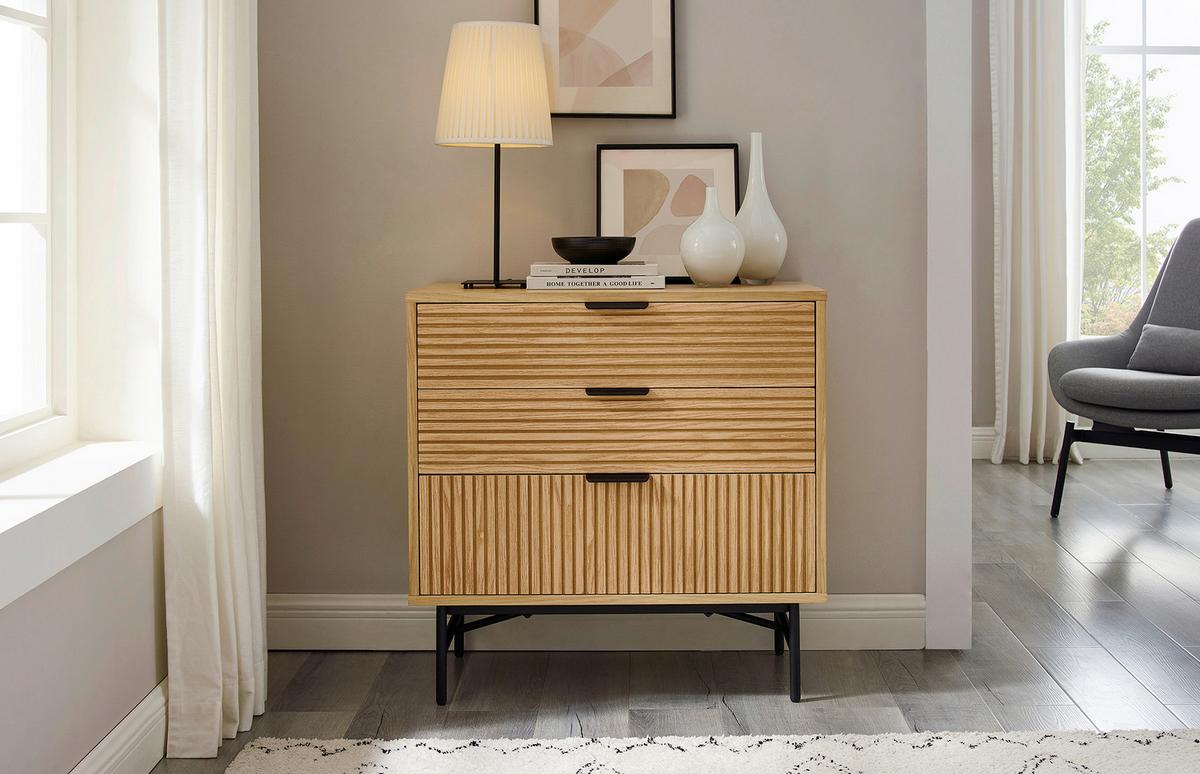 Kommode Schwarz, Eiche Dekor B: 80cm - Eichefarben/Schwarz, Design, Holz/Holzwerkstoff (80/80/40cm) - Livetastic