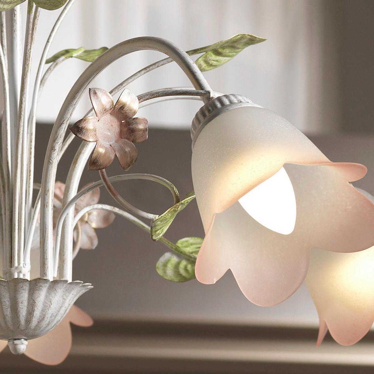 Kronleuchter 4217/5 - Pink/Weiß, Natur, Glas/Metall (65/100cm)