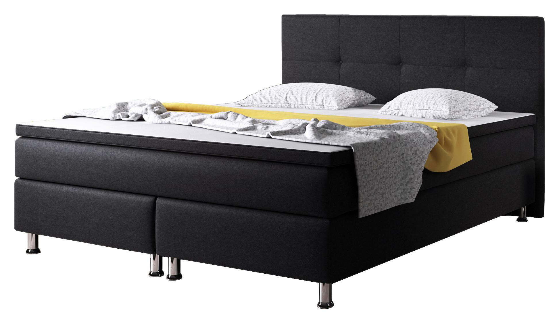 Boxspringbett Dallas-F - Silberfarben/Schwarz, KONVENTIONELL, Textil (180/200cm) - MID.YOU