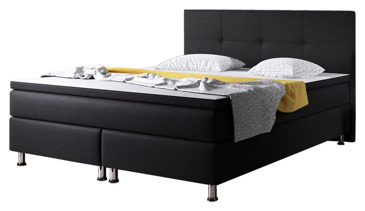 Boxspringbett Dallas-F - Silberfarben/Schwarz, KONVENTIONELL, Textil (180/200cm) - MID.YOU