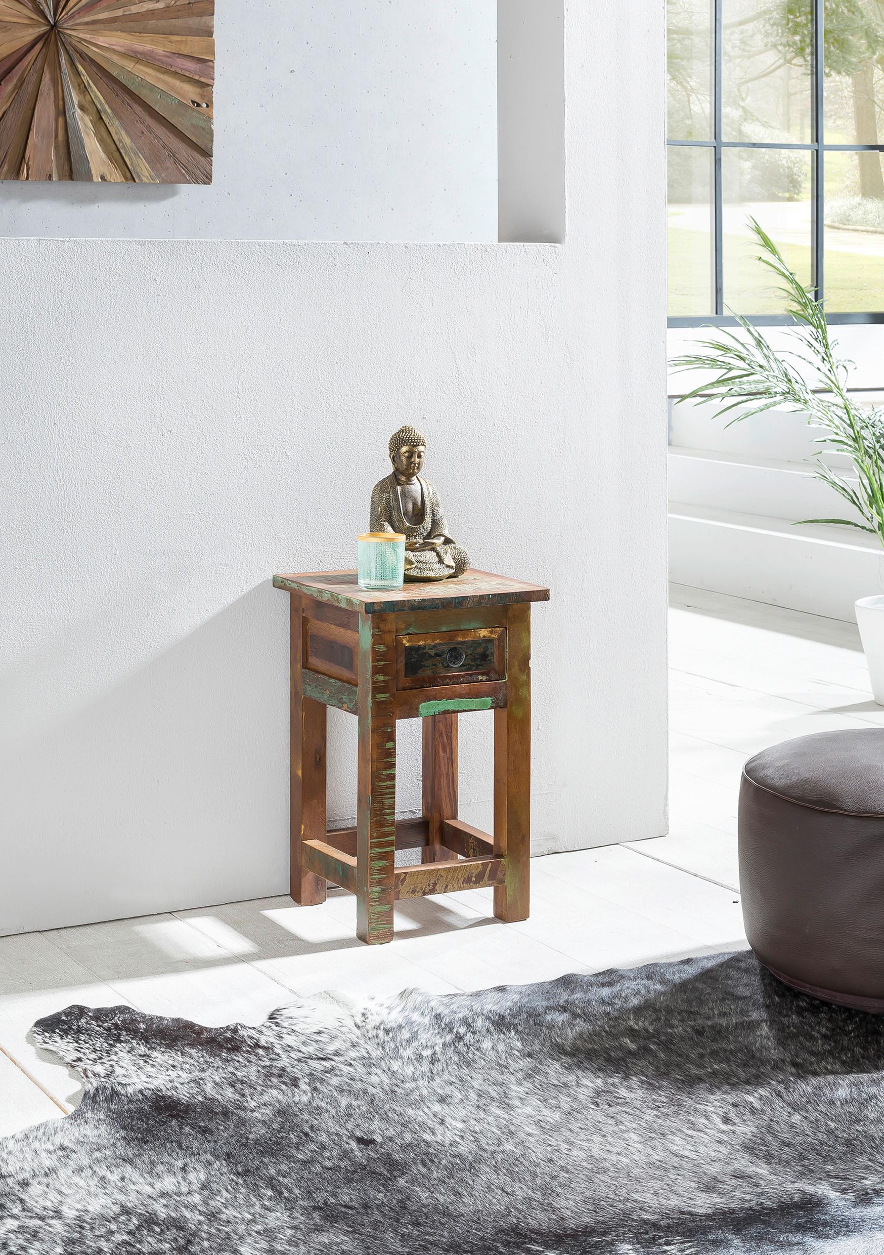 Odkladací stolek KALKUTTA z masivního dřeva - černá/hnědá, Design, kov/dřevo (30/30/50cm) - MID.YOU