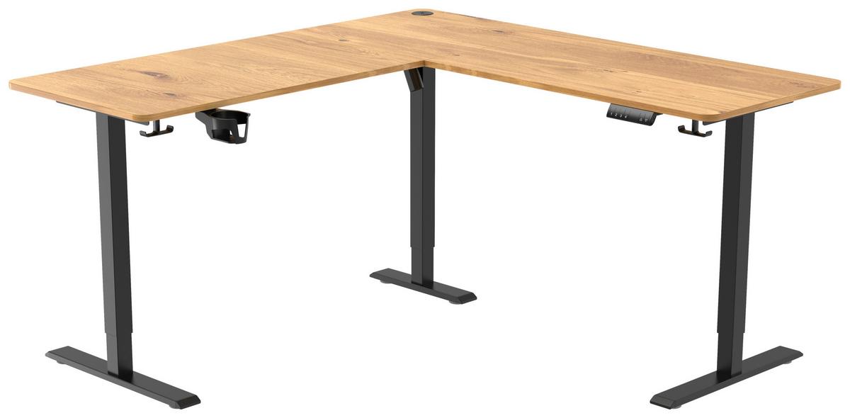 Eckschreibtisch Nimi Schwarz/Eiche L: 160cm - Plankeneiche/Schwarz, MODERN, Holzwerkstoff/Kunststoff (160/160/72-117cm) - Livetastic