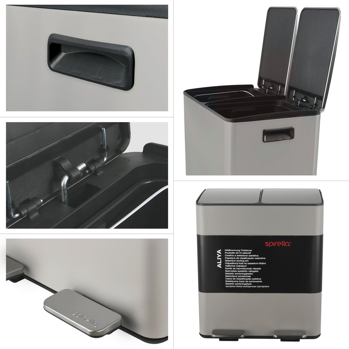 Treteimer Aliya 40l Taupe Metall Lbh: 45x30x51 - Taupe/Schwarz, Basics, Kunststoff/Metall (45/30/51cm) - Spirella