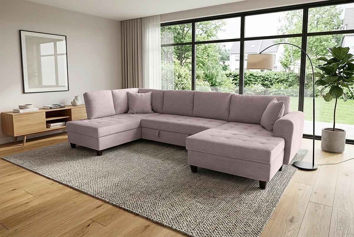 Wohnlandschaft Moritz Rosa U-Form: 178x324x155 cm - Rosa, Trend, Textil (178/324/155cm)