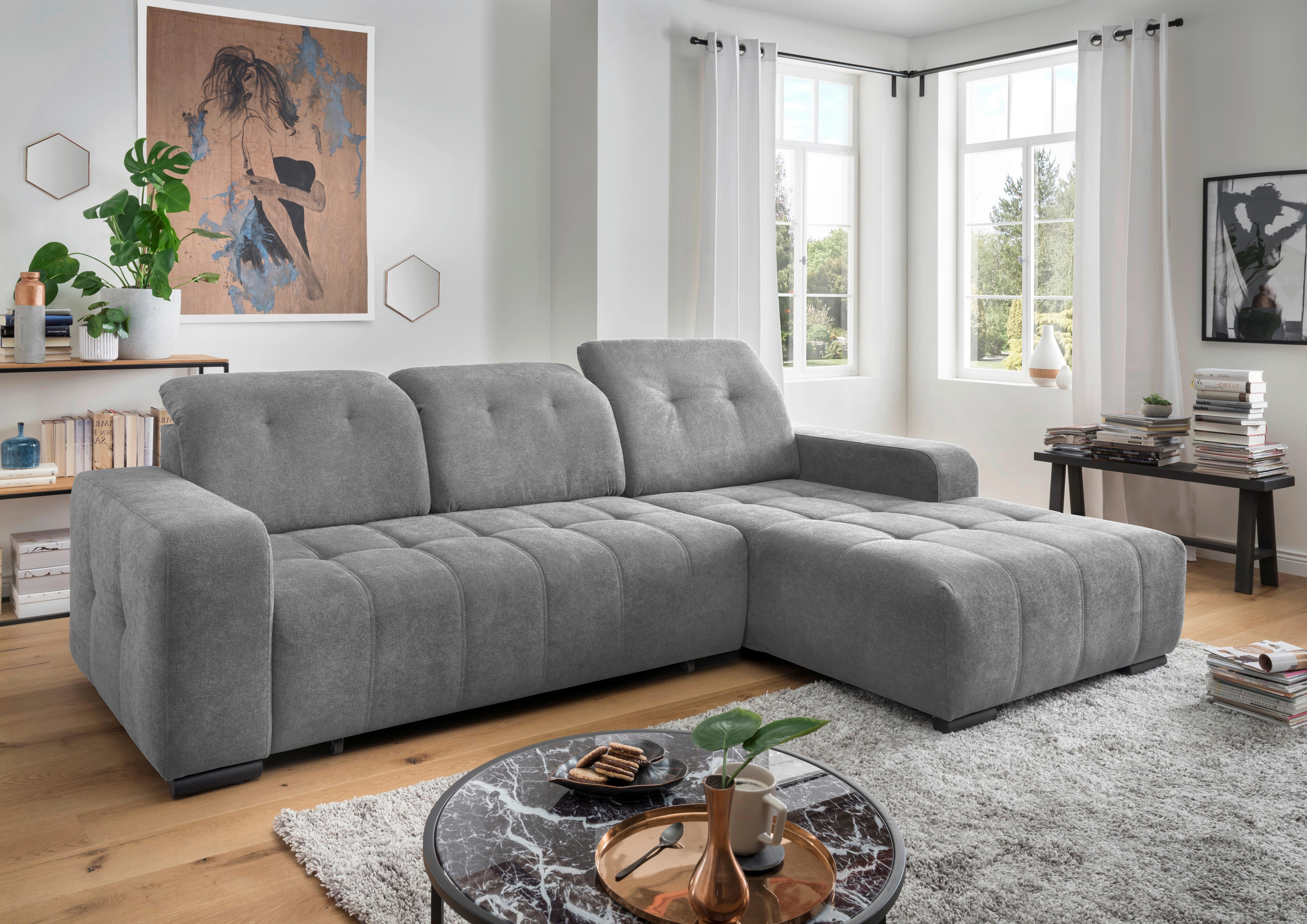 Ecksofa Vicari Dunkelgrau S: 185x292cm - Dunkelgrau/Schwarz, MODERN, Textil (185/292cm) - Livetastic