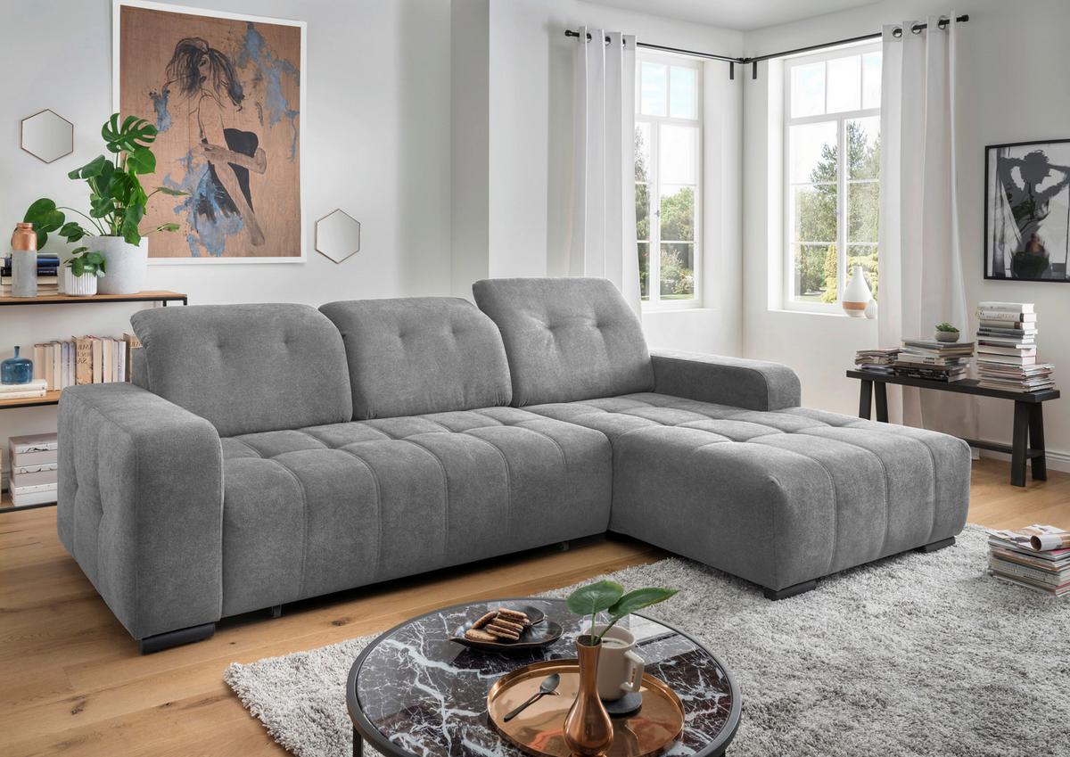 Ecksofa Vicari Dunkelgrau S: 185x292cm - Dunkelgrau/Schwarz, MODERN, Textil (185/292cm) - Livetastic