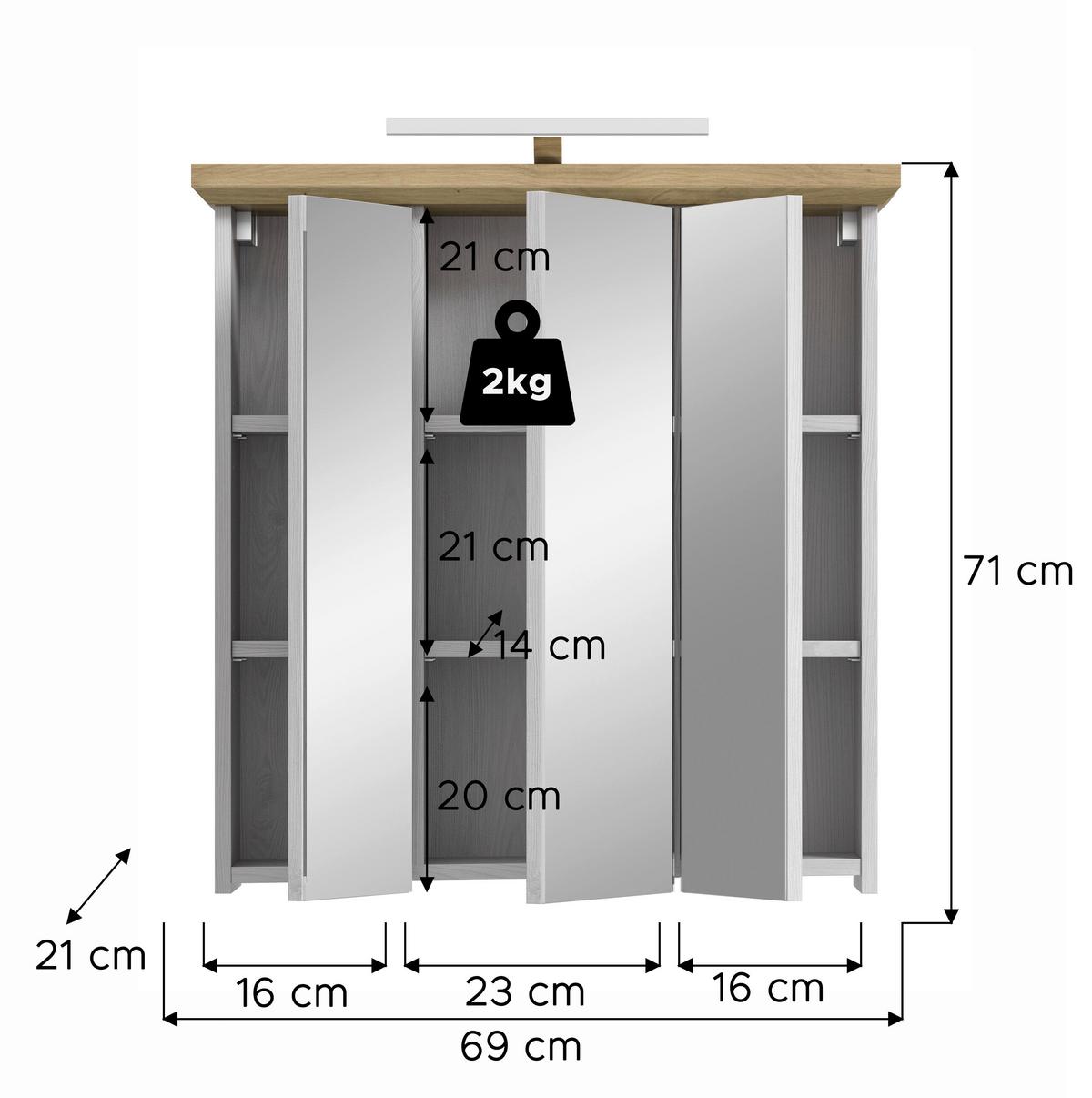 Spiegelschrank Verona Lärchefarben B: 69cm - Lärchefarben, Trend, Glas/Holzwerkstoff (69/71/21cm) - MID.YOU