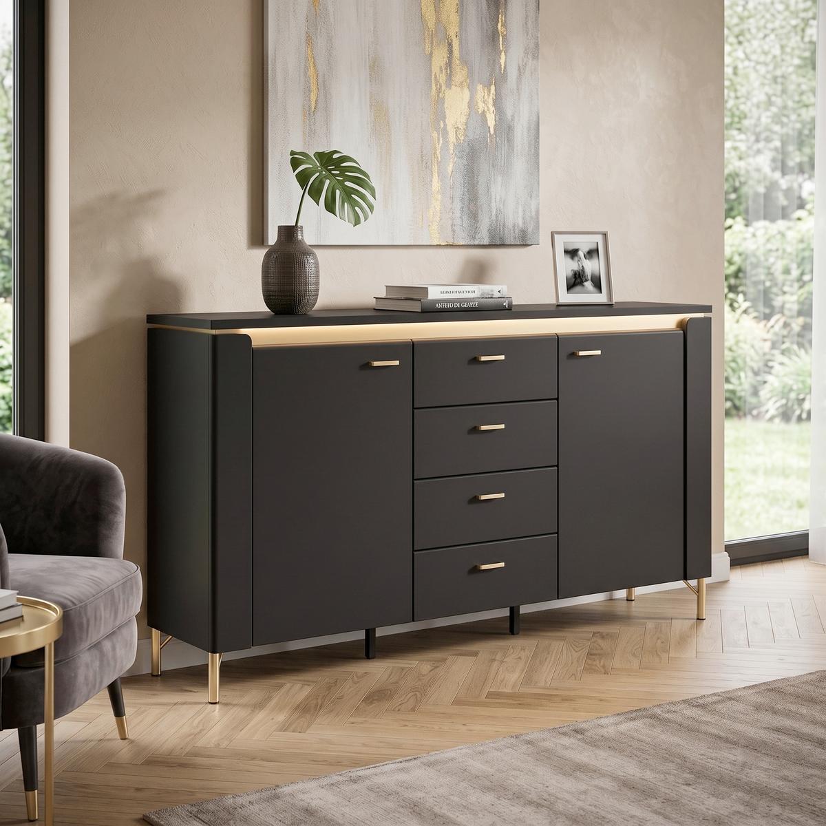 Kommode Norica Goldfarben/Schwarz B: 155,3 cm - Goldfarben/Schwarz, Trend, Holzwerkstoff (155,3/87,3/40cm)