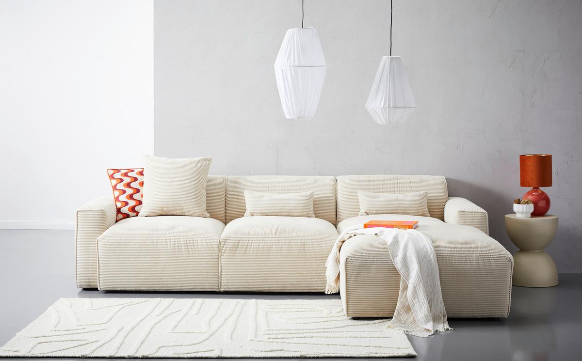 Ecksofa Pearl - Beige/Schwarz, Design, Textil (303/196cm) - Livetastic