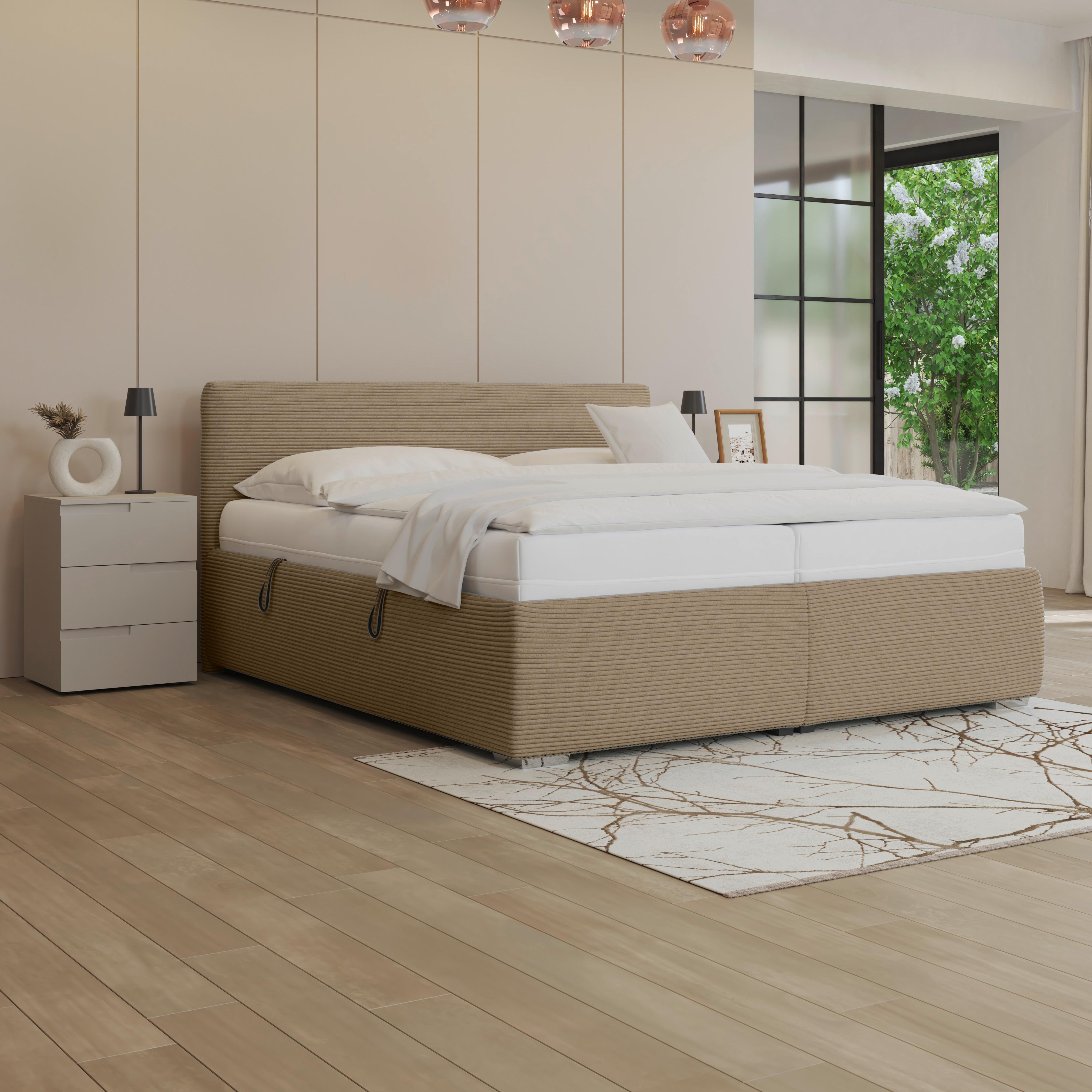 Polsterbett Lesia - Hellbraun/Chromfarben, KONVENTIONELL, Holz/Textil (200/200cm)