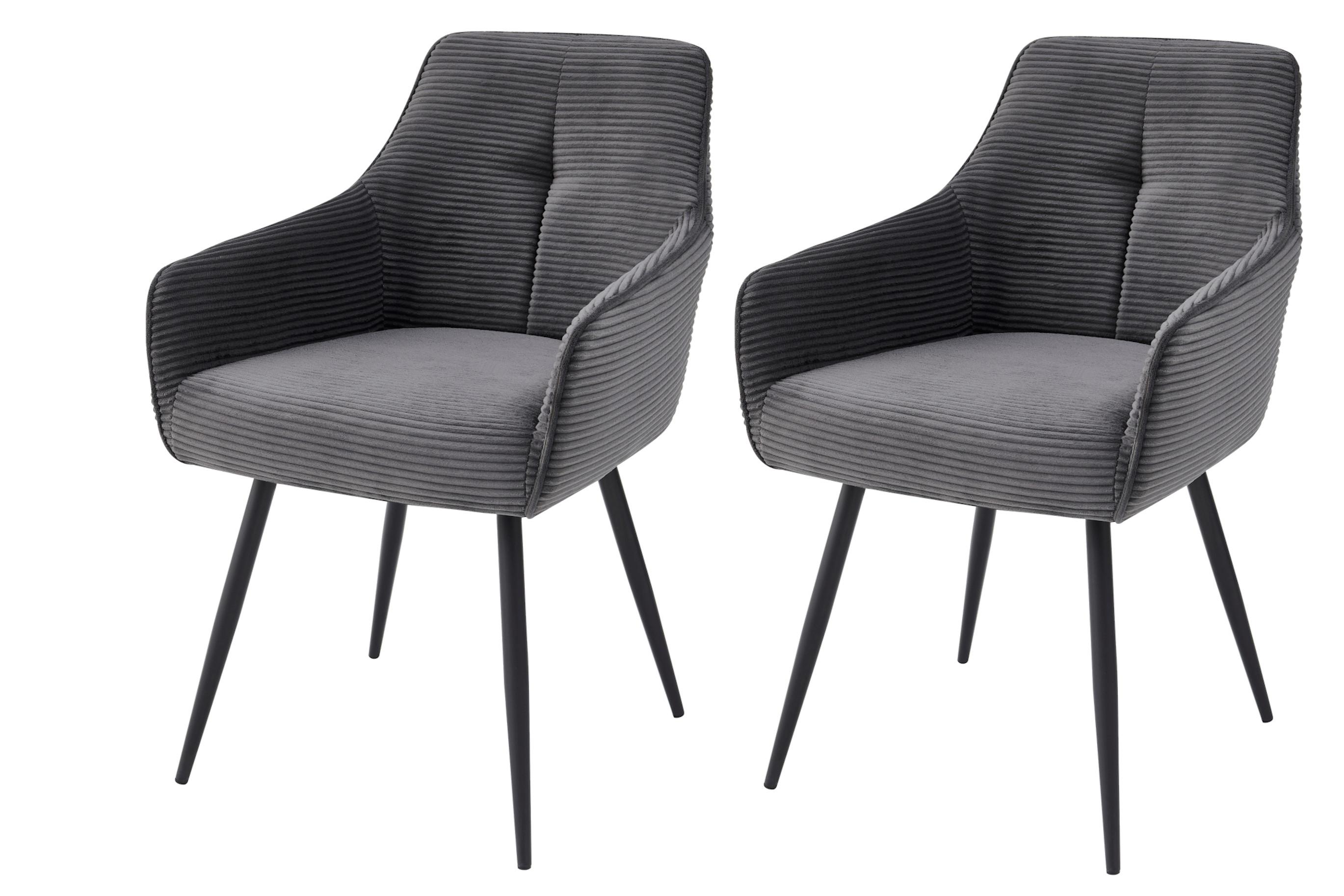 Armlehnstuhl-Set Verona II S 2er-Set - Anthrazit/Schwarz, MODERN, Textil/Metall (55/85/61cm) - MID.YOU
