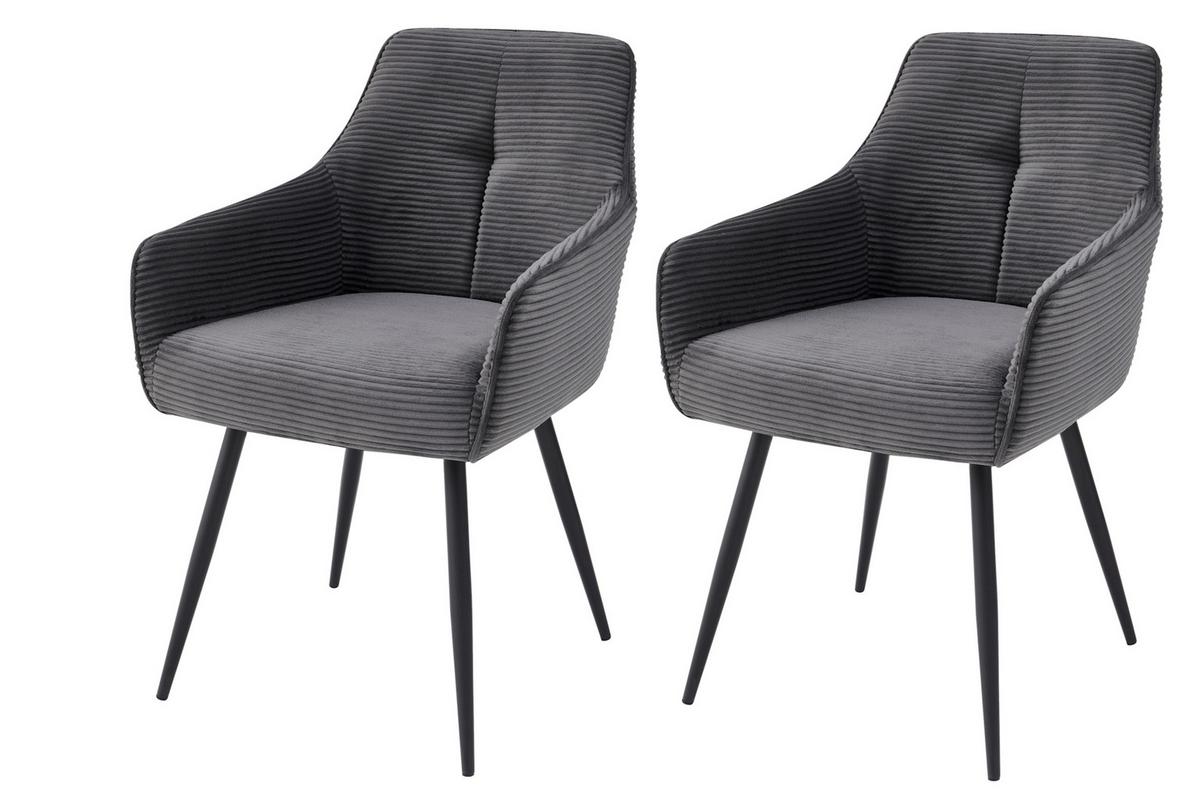 Armlehnstuhl-Set Verona II S 2er-Set - Anthrazit/Schwarz, MODERN, Textil/Metall (55/85/61cm) - MID.YOU