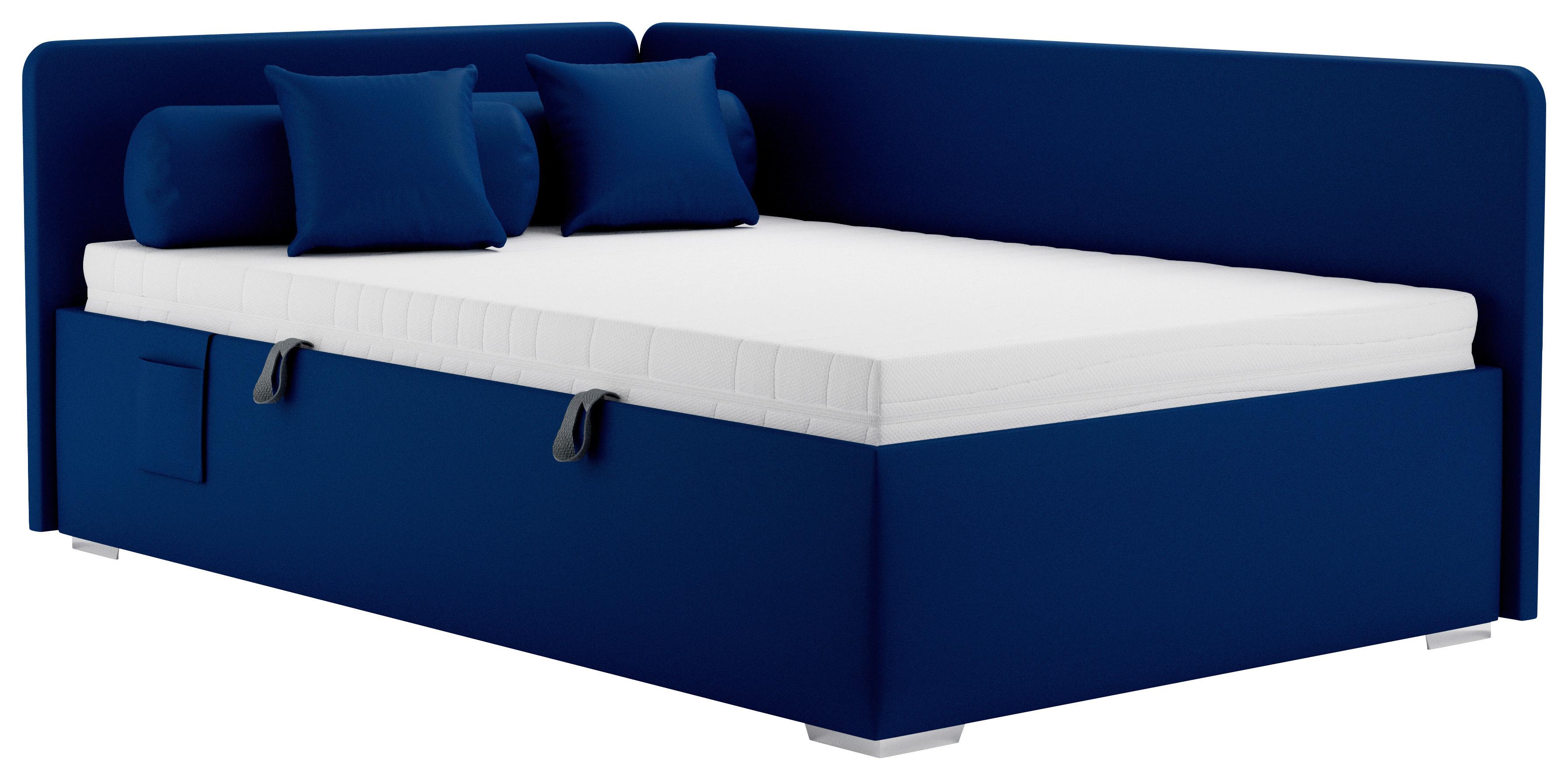 Polsterbett Remi - Chromfarben/Dunkelblau, MODERN, Holz/Textil (120/200cm)