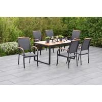Gartentischgruppe Siena 7-Tlg. Aus Akazie, Tisch ausziehbar - Graphitfarben/Grau, KONVENTIONELL, Holz/Textil - Gardenson