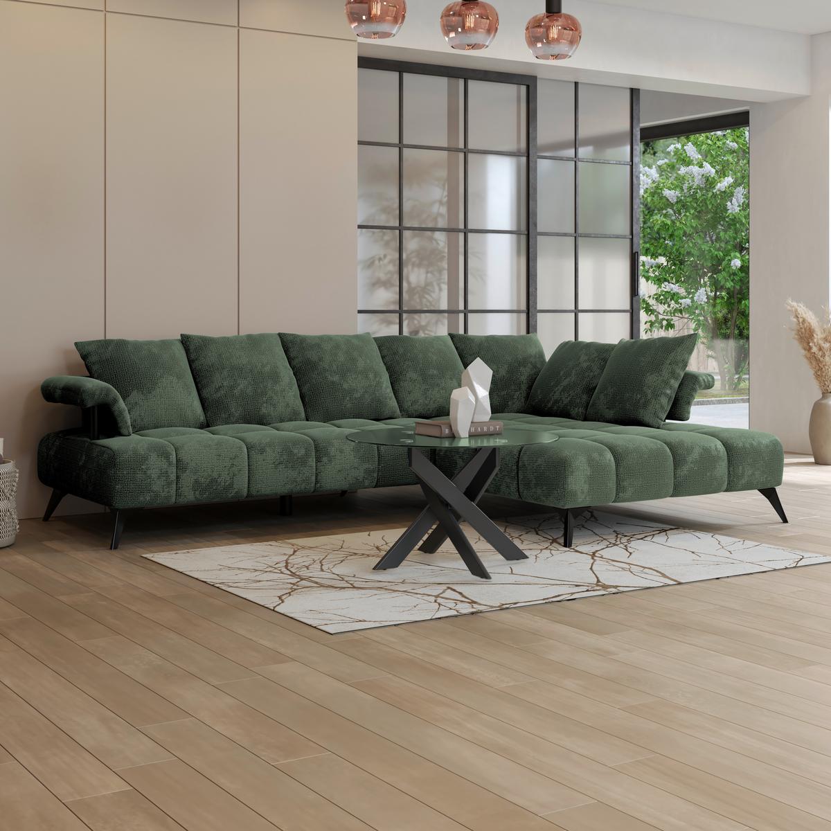 Ecksofa Vanessa New - Schwarz/Grün, MODERN, Textil (297/200cm)