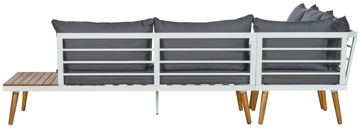 Loungegarnitur 3 Tlg. Madeira Aus Stahl/holz Mit Kissen - Dunkelgrau/Weiß, MODERN, Holz/Textil (90/30/70cm) - Beldano