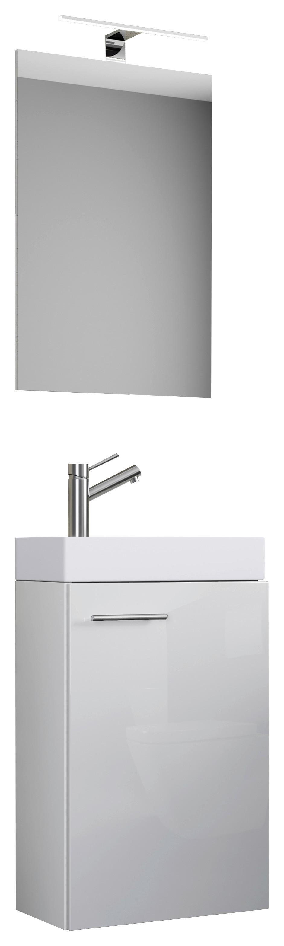 Gästebad 4-Tlg. inkl. LED Slito Hängend Weiß - Weiß, MODERN, Keramik/Holzwerkstoff (40cm) - MID.YOU
