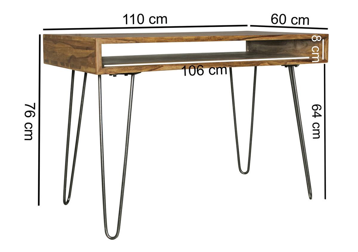 Psací stůl ze dřeva Sheesham BAGLI - černá/barvy sheesham, Design, kov/dřevo (110/60/76cm) - MID.YOU