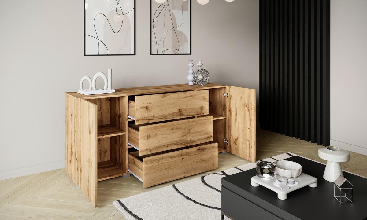 Sideboard 150cm Berlin 150 Wotan Eiche Dekor - Eiche Wotan/Grau, Design, Holzwerkstoff (150/68/38,5cm) - P & B