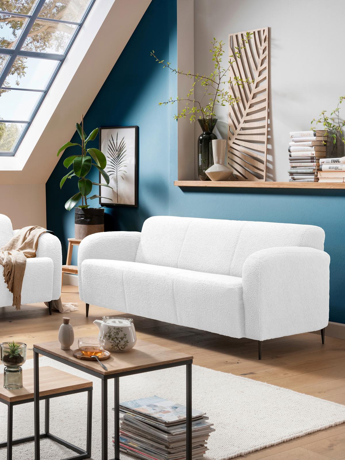 3-Sitzer-Sofa Marone Weiß Teddystoff - Schwarz/Weiß, MODERN, Textil (180/76/90cm) - Livetastic