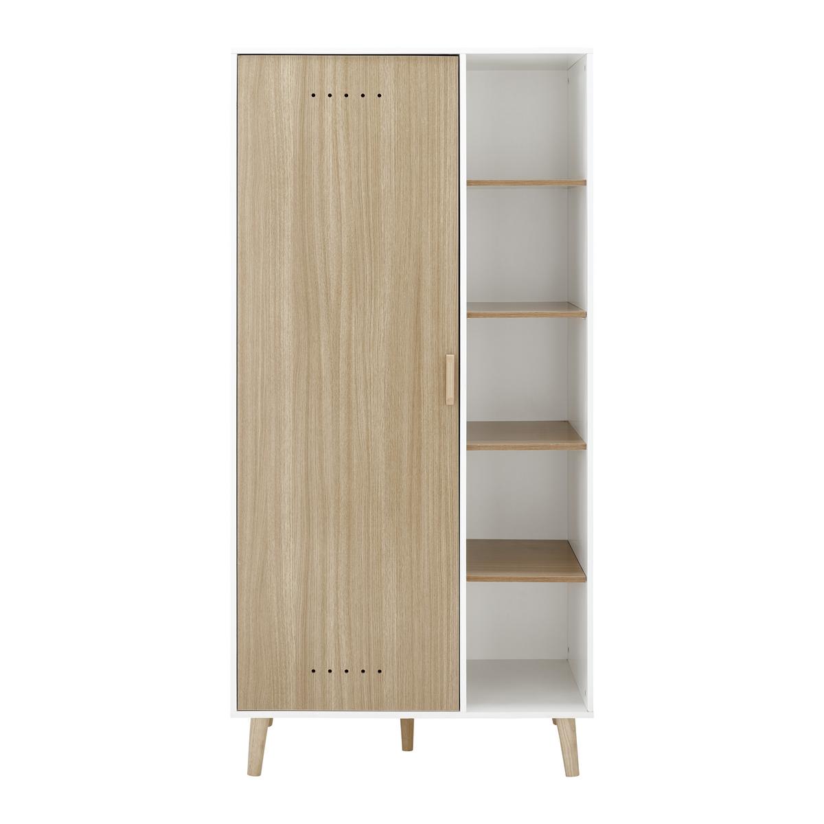 Dětská šatní skříň POPPA bílá - bílá/přírodní barvy, Moderní, dřevo/kompozitní dřevo (90/185/55cm) - Bessagi Kids