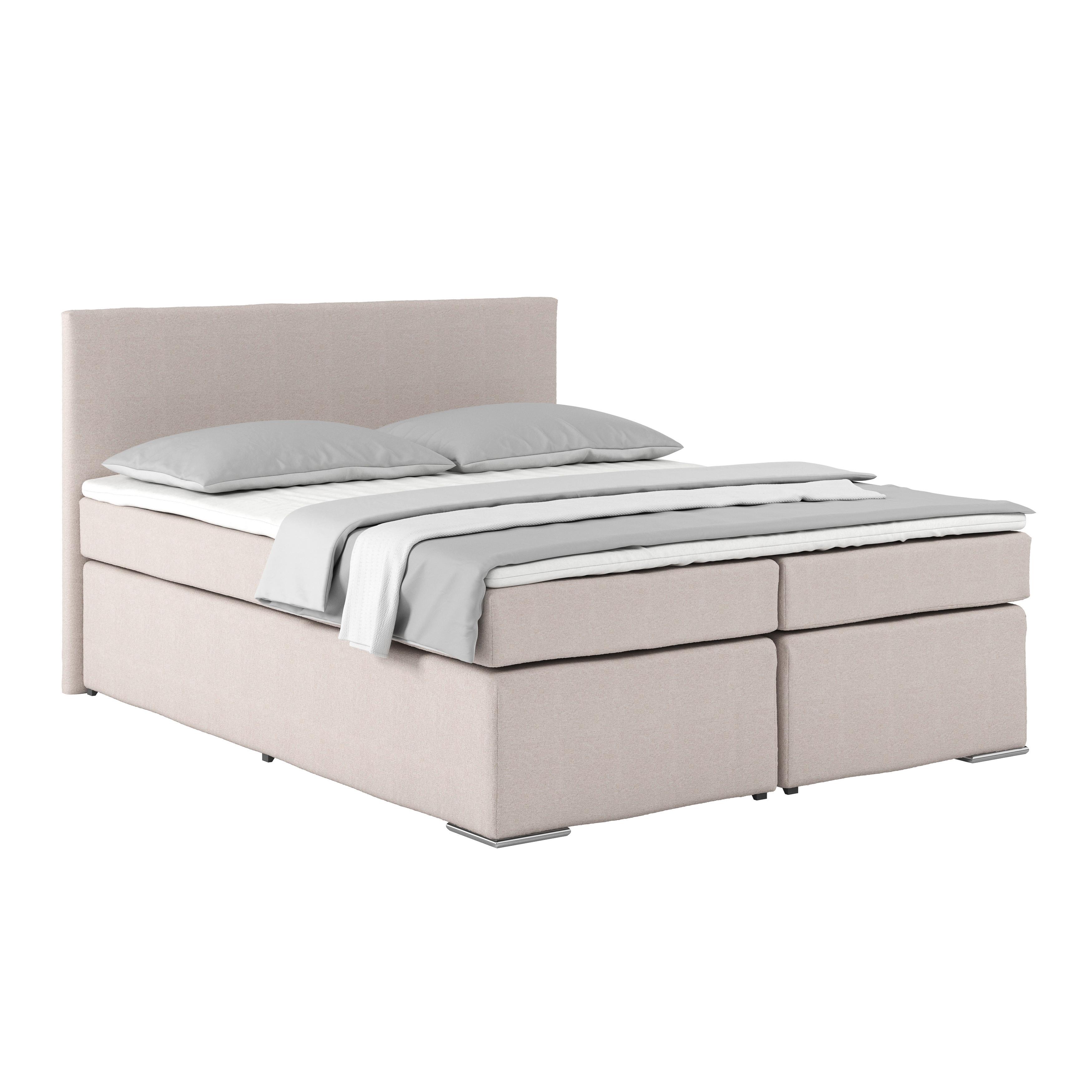 Posteľ Boxspring NERO PL: 160/200 cm, béžová - chrómová/béžová, Konventionell, kov/textil (160/200cm)