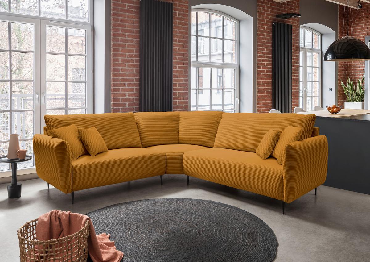 Ecksofa Vanilla Goldfarben S: 256x256 cm - Goldfarben/Schwarz, Design, Textil (256/256cm) - Livetastic