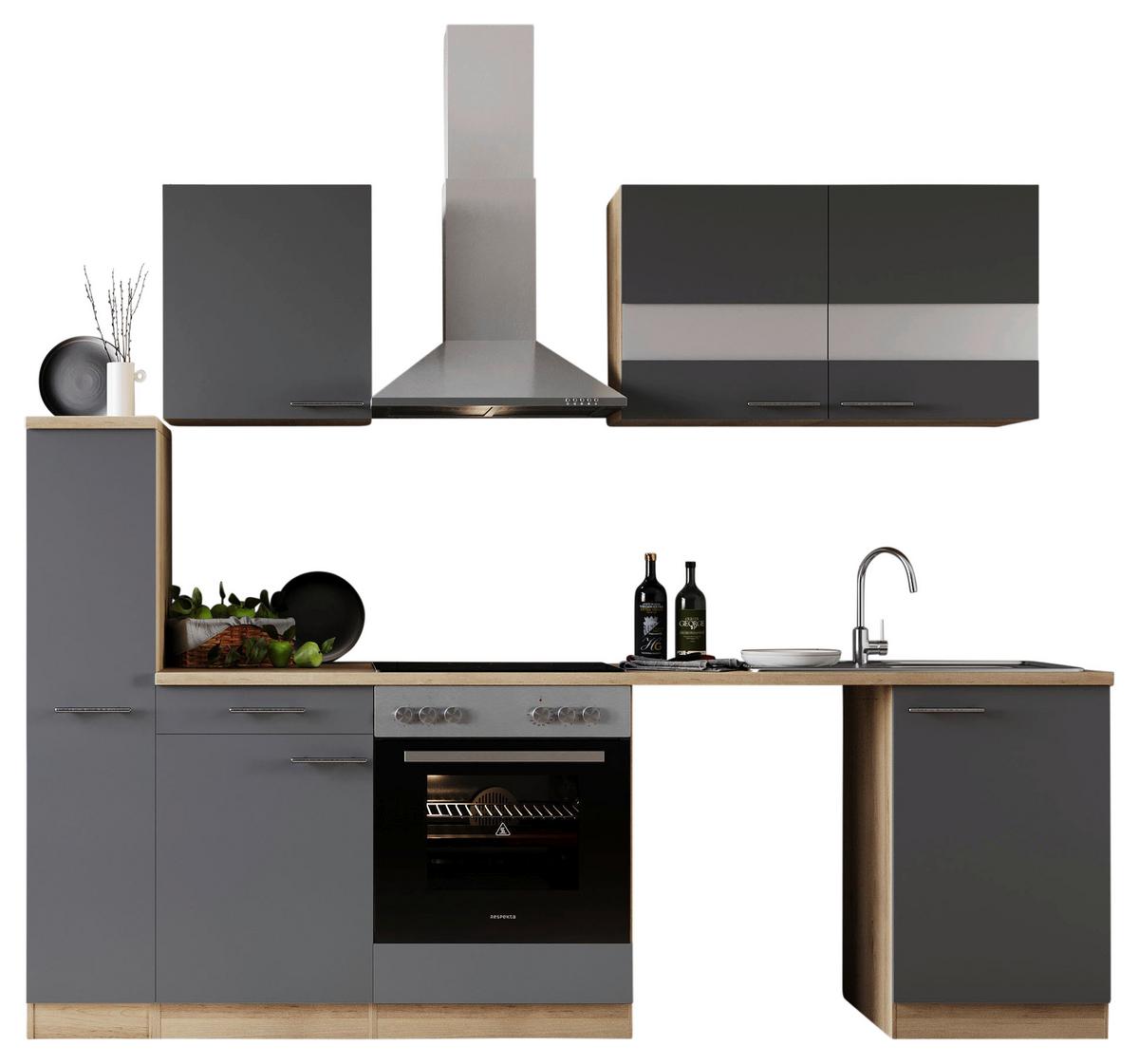 Küchenblock Merle Grau B: 250 Cm - Eichefarben/Grau, Basics, Glas/Holzwerkstoff (250cm) - Respekta