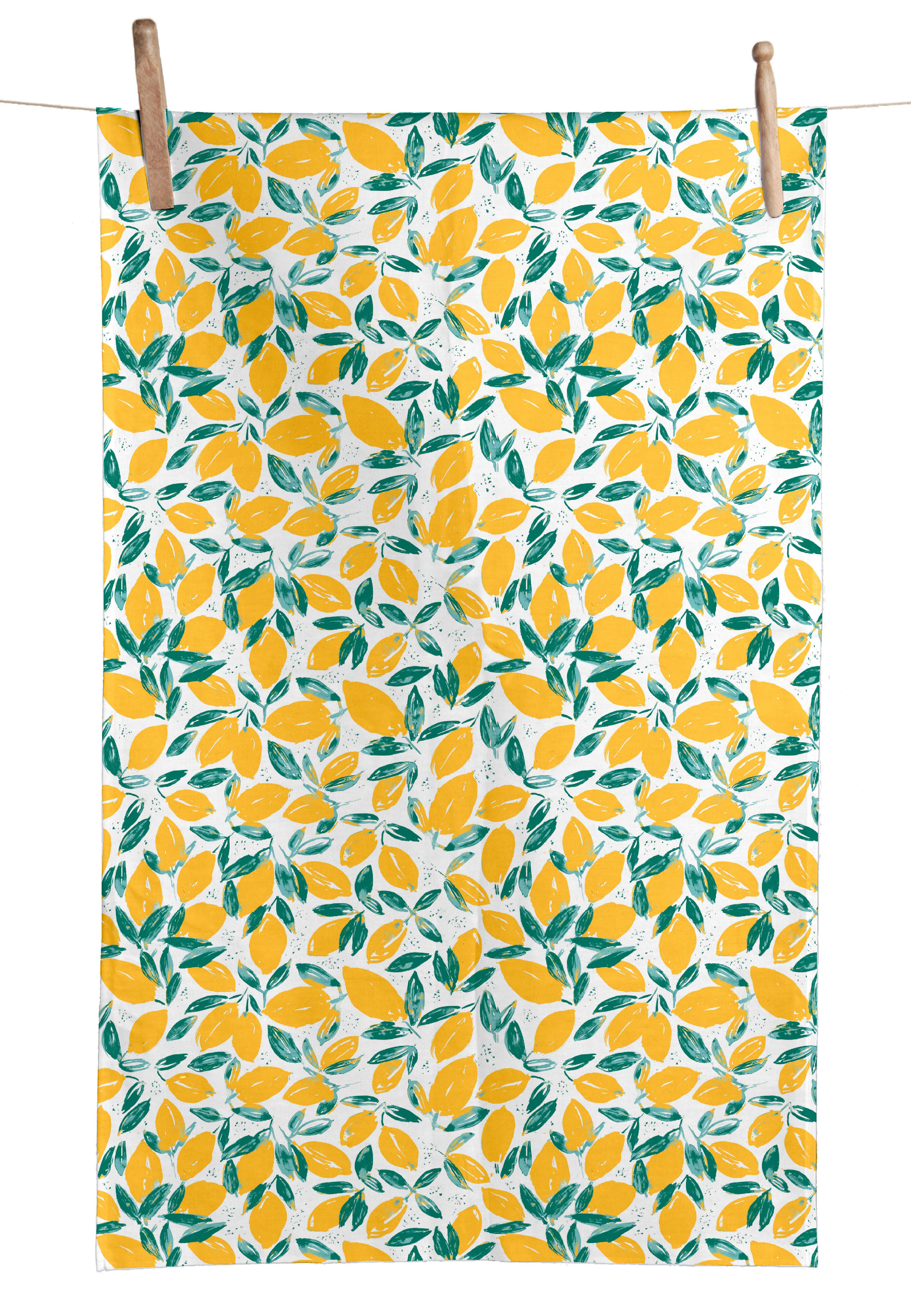 Sada utěrek žlutá/zelená/bílá - bílá/zelená, textil (50/70cm)