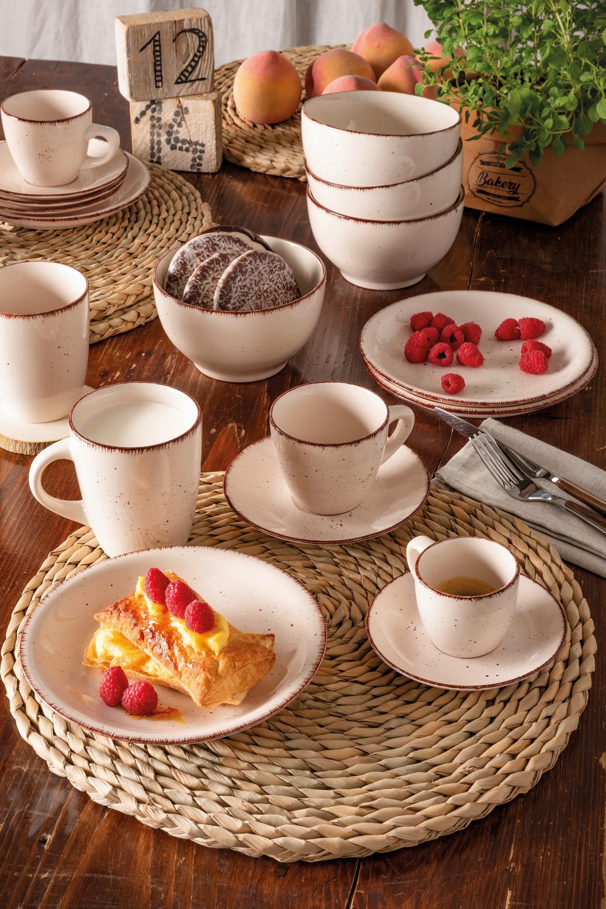 Tafelservice Stay Keramik 6 Personen Geschirr Set - Creme/Braun, Design, Keramik - Tognana
